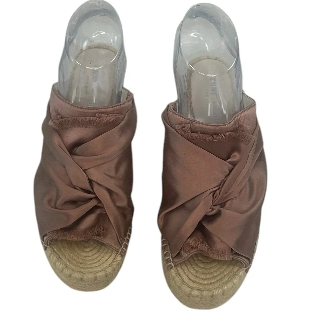 Kenneth Cole Odele 2 Satin Blush Fringe Braided Espadrille Wedge Sandals SZ 7.5